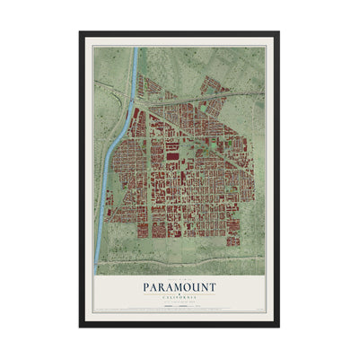 Map of Paramount, California, 12 x 18 inch print in a black wood frame
