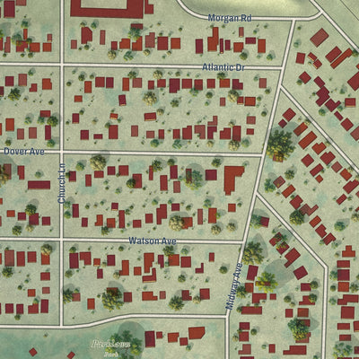 Close-up of the map of Parklawn, California print showing street and building detail