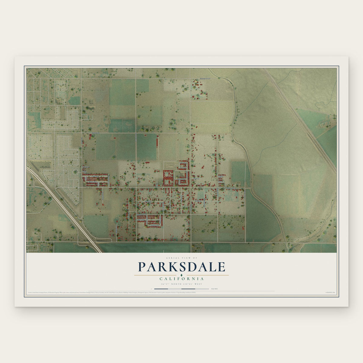 Parksdale, California map print, the full design
