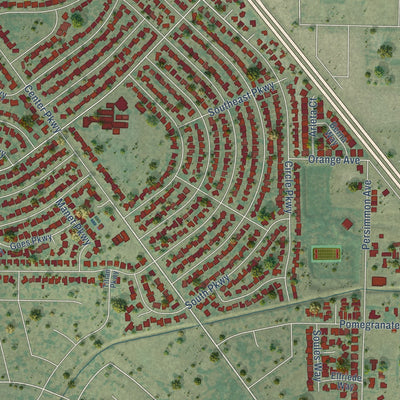 Second close-up of the map of Parkway, California print showing more streets and buildings