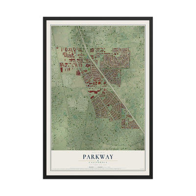 Map of Parkway, California, 12 x 18 inch print in a black wood frame