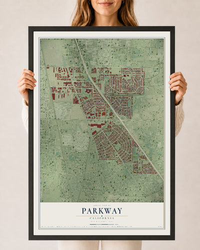 Map of Parkway, California, 24 x 36 inch print in a black wood frame