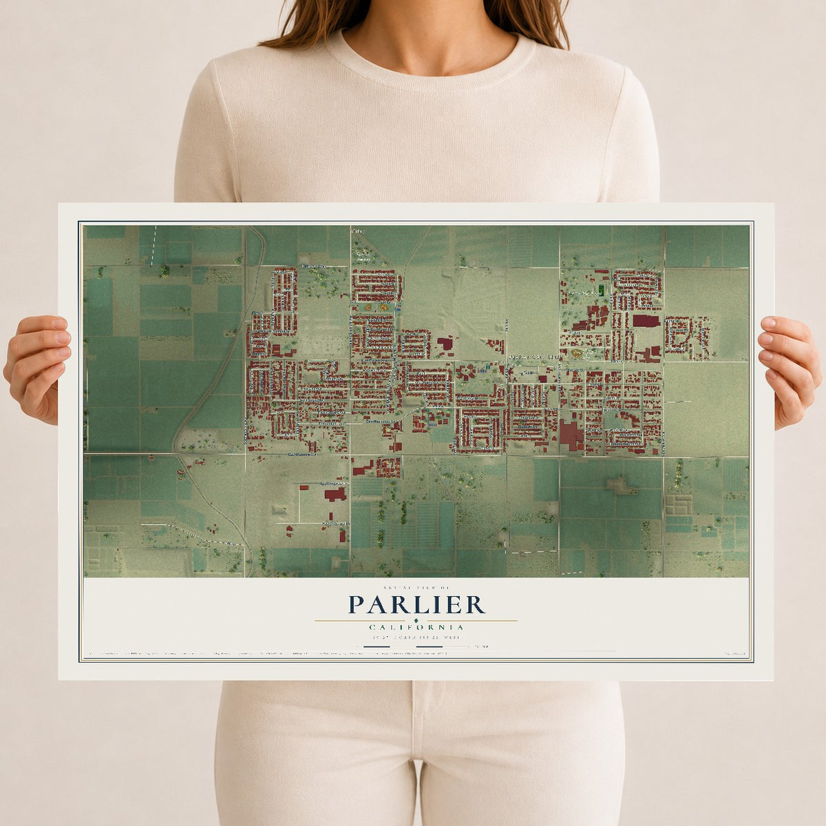 Map of Parlier, California, 12 x 18 inch unframed archival matte print