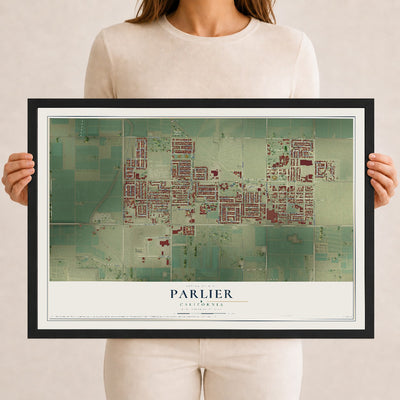 Map of Parlier, California, 12 x 18 inch print in a black wood frame