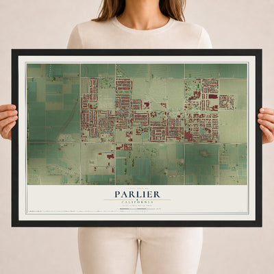Map of Parlier, California, 18 x 24 inch print in a black wood frame