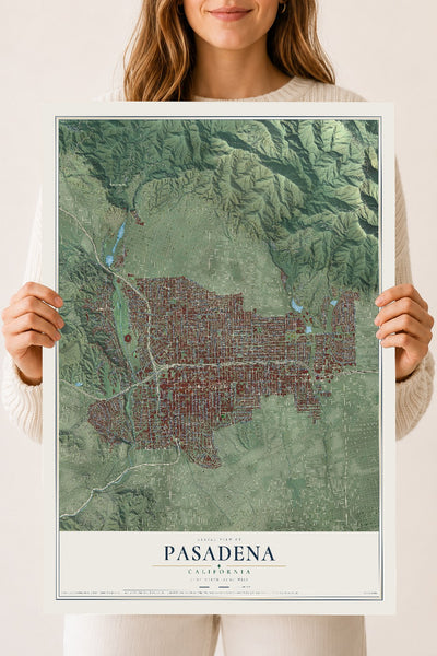 Map of Pasadena, California, 18 x 24 inch unframed archival matte print