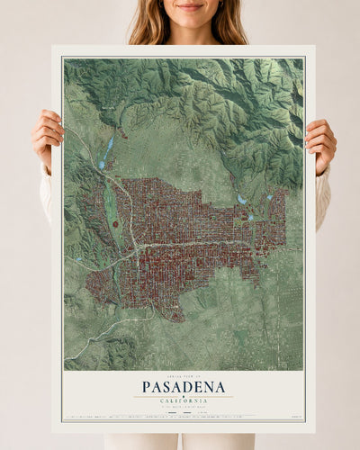 Map of Pasadena, California, 24 x 36 inch unframed archival matte print
