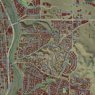 Close-up of the map of Paso Robles, California print showing street and building detail