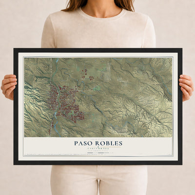 Map of Paso Robles, California, 12 x 18 inch print in a black wood frame