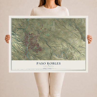 Map of Paso Robles, California, 24 x 36 inch unframed archival matte print