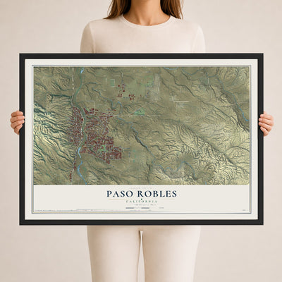 Map of Paso Robles, California, 24 x 36 inch print in a black wood frame