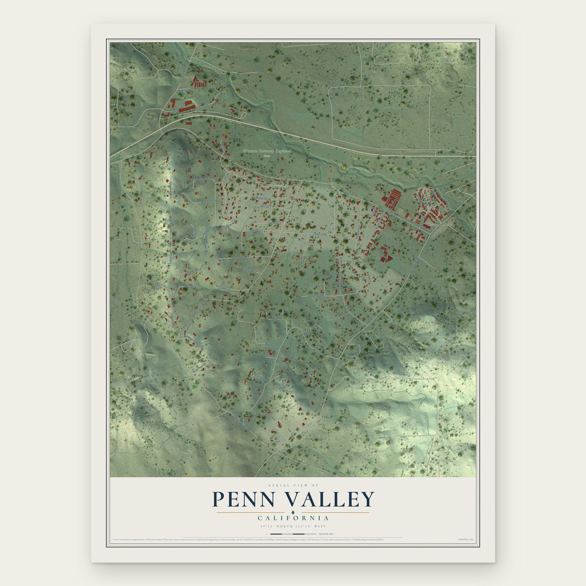Penn Valley, California map print, the full design