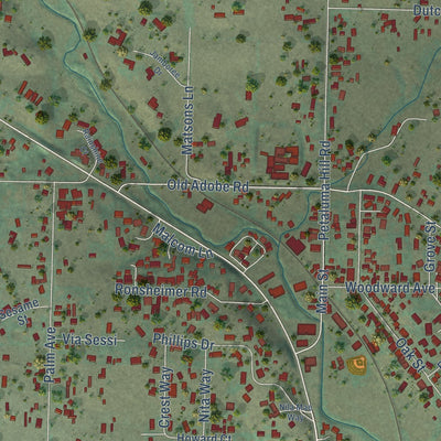Close-up of the map of Penngrove, California print showing street and building detail