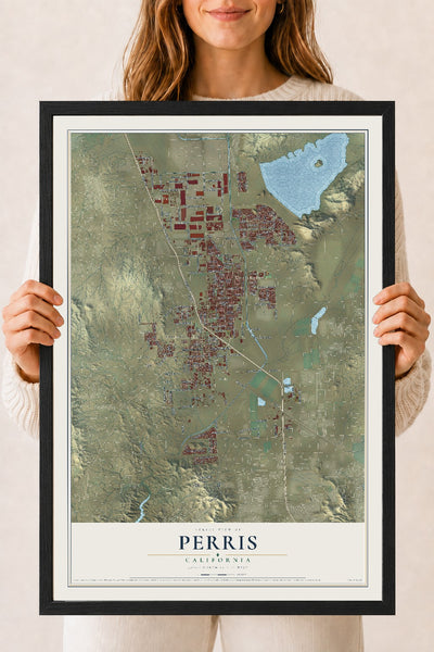 Map of Perris, California, 18 x 24 inch print in a black wood frame