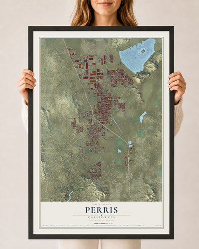 Map of Perris, California, 24 x 36 inch print in a black wood frame