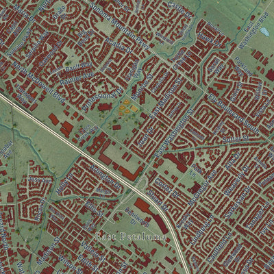 Close-up of the map of Petaluma, California print showing street and building detail
