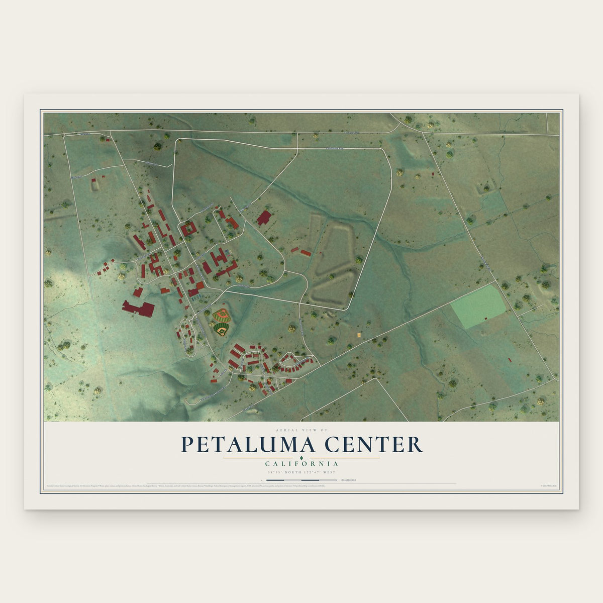Petaluma Center, California map print, the full design