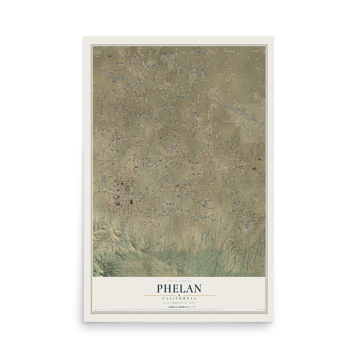 Map of Phelan, California, 12 x 18 inch unframed archival matte print