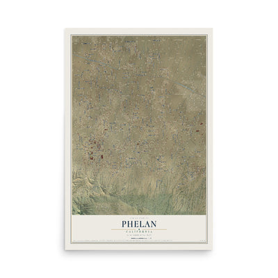 Map of Phelan, California, 12 x 18 inch unframed archival matte print
