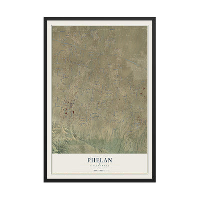 Map of Phelan, California, 12 x 18 inch print in a black wood frame