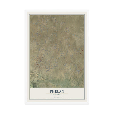 Map of Phelan, California, 12 x 18 inch print in a white wood frame