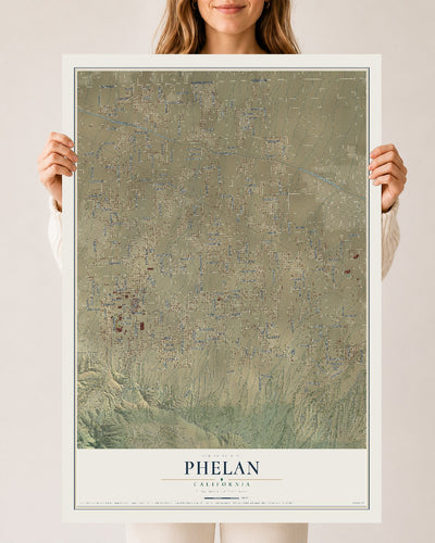Map of Phelan, California, 24 x 36 inch unframed archival matte print
