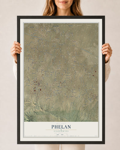 Map of Phelan, California, 24 x 36 inch print in a black wood frame