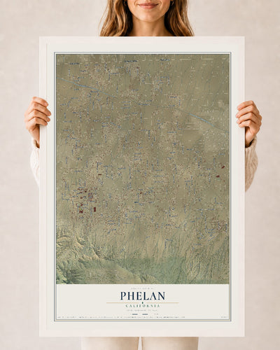 Map of Phelan, California, 24 x 36 inch print in a white wood frame