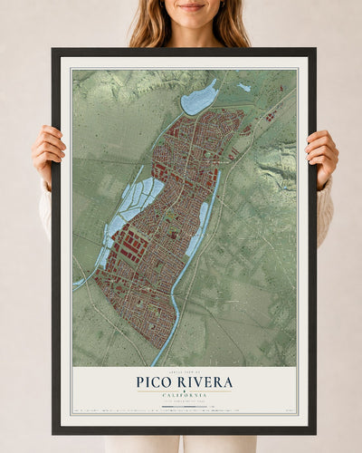 Map of Pico Rivera, California, 24 x 36 inch print in a black wood frame