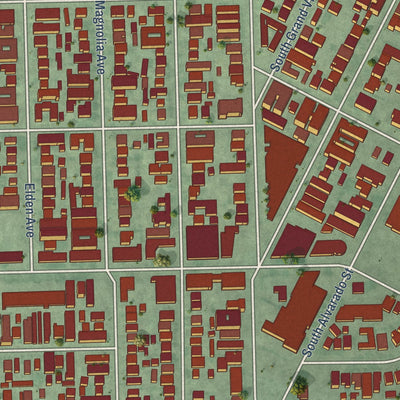 Close-up of the map of Pico-Union, California print showing street and building detail