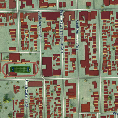 Second close-up of the map of Pico-Union, California print showing more streets and buildings