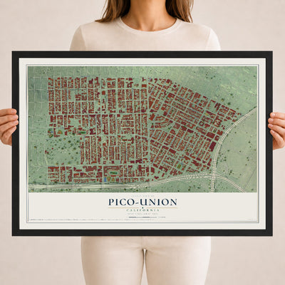 Map of Pico-Union, California, 18 x 24 inch print in a black wood frame