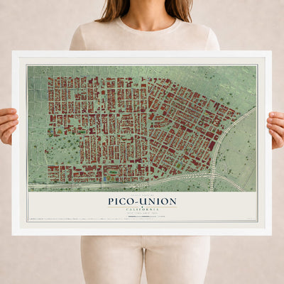 Map of Pico-Union, California, 18 x 24 inch print in a white wood frame