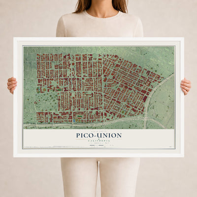 Map of Pico-Union, California, 24 x 36 inch print in a white wood frame