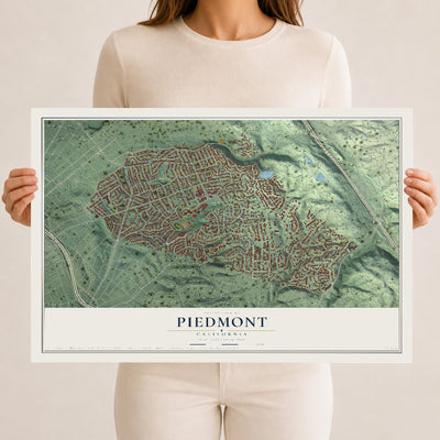 Map of Piedmont, California, 12 x 18 inch unframed archival matte print