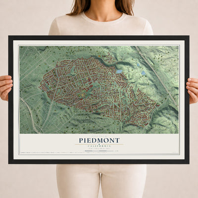 Map of Piedmont, California, 18 x 24 inch print in a black wood frame