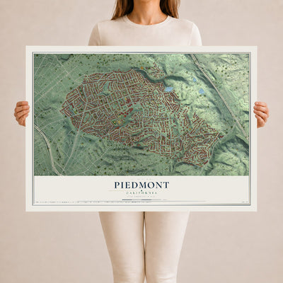 Map of Piedmont, California, 24 x 36 inch unframed archival matte print