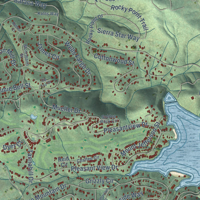 Second close-up of the map of Pine Mountain Lake, California print showing more streets and buildings