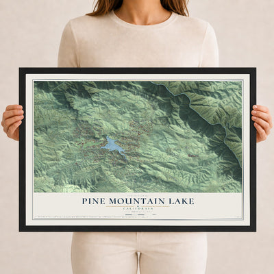 Map of Pine Mountain Lake, California, 12 x 18 inch print in a black wood frame