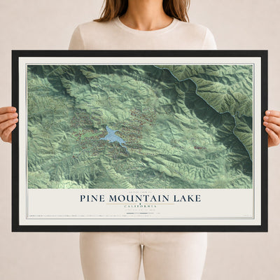 Map of Pine Mountain Lake, California, 18 x 24 inch print in a black wood frame