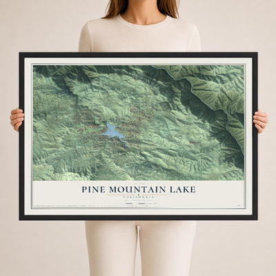 Map of Pine Mountain Lake, California, 24 x 36 inch print in a black wood frame