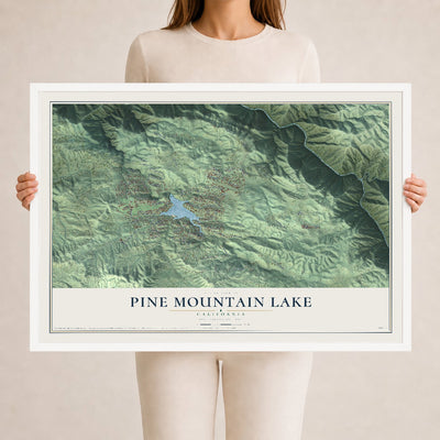 Map of Pine Mountain Lake, California, 24 x 36 inch print in a white wood frame