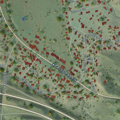 Close-up of the map of Pine Valley, California print showing street and building detail