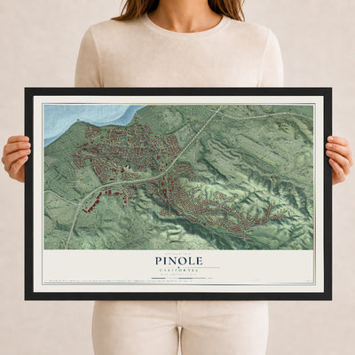 Map of Pinole, California, 12 x 18 inch print in a black wood frame