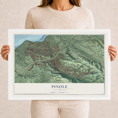 Map of Pinole, California, 12 x 18 inch print in a white wood frame