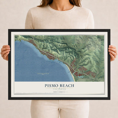 Map of Pismo Beach, California, 12 x 18 inch print in a black wood frame