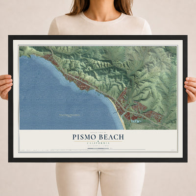 Map of Pismo Beach, California, 18 x 24 inch print in a black wood frame