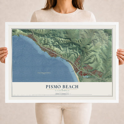 Map of Pismo Beach, California, 18 x 24 inch print in a white wood frame