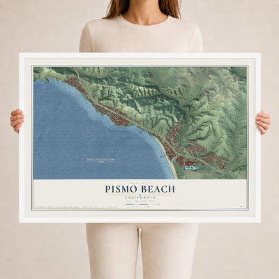 Map of Pismo Beach, California, 24 x 36 inch print in a white wood frame