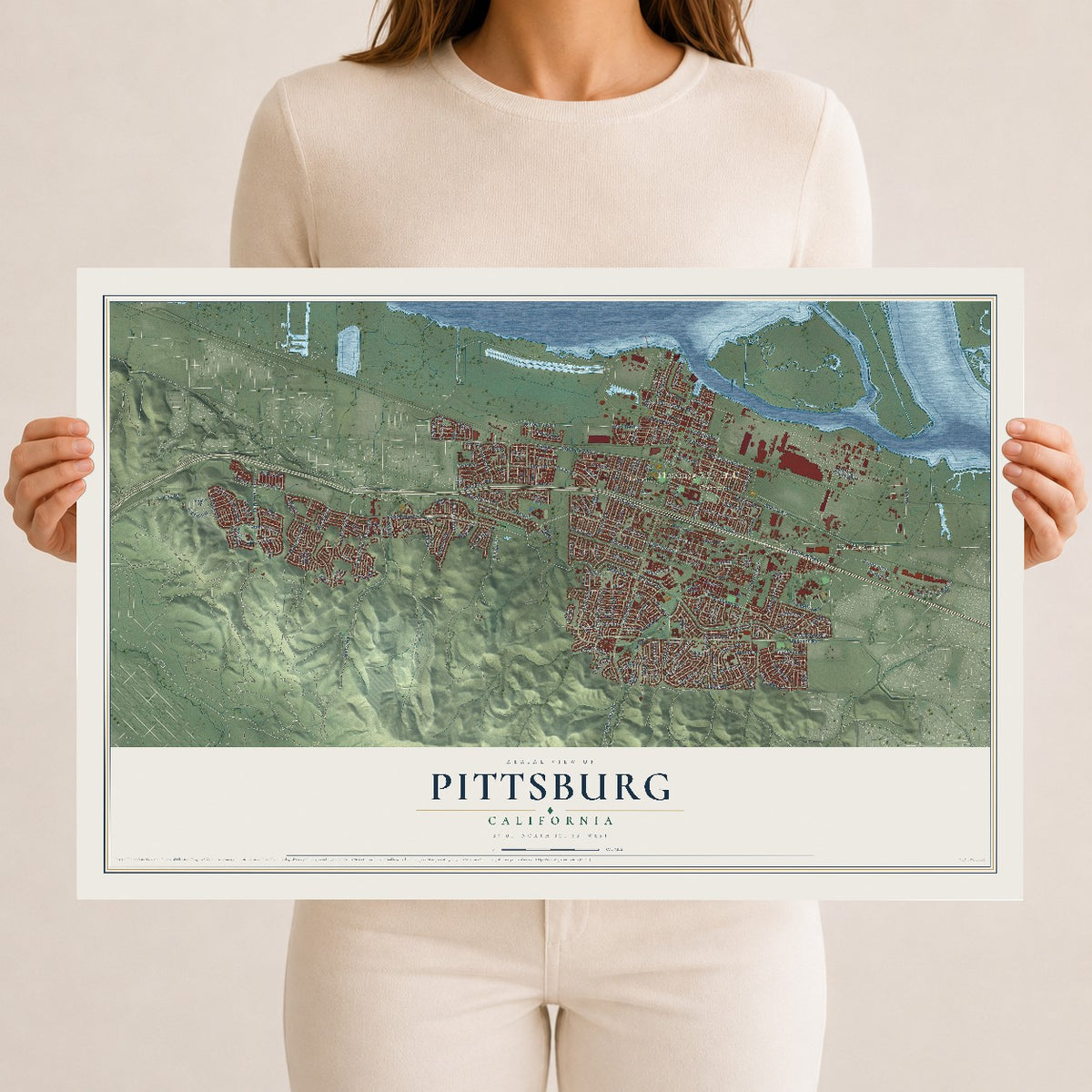 Map of Pittsburg, California, 12 x 18 inch unframed archival matte print